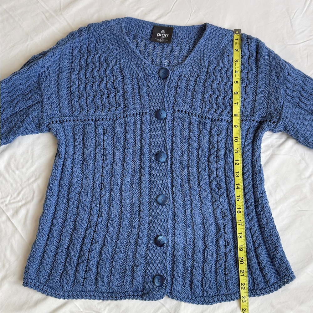 Aran Iris Cotton Ladies Cardigan - Blue size S - Picture 12 of 15